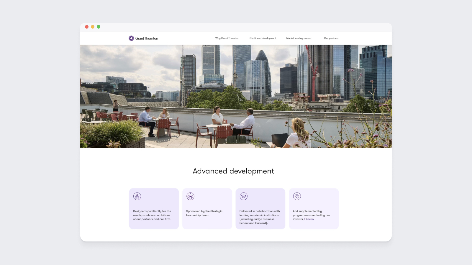Partner recruitment microsite shown on a laptop — Advanced development page