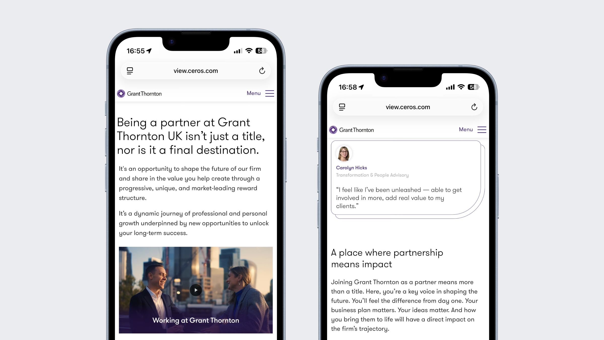 Partner recruitment microsite shown on two mobile phones